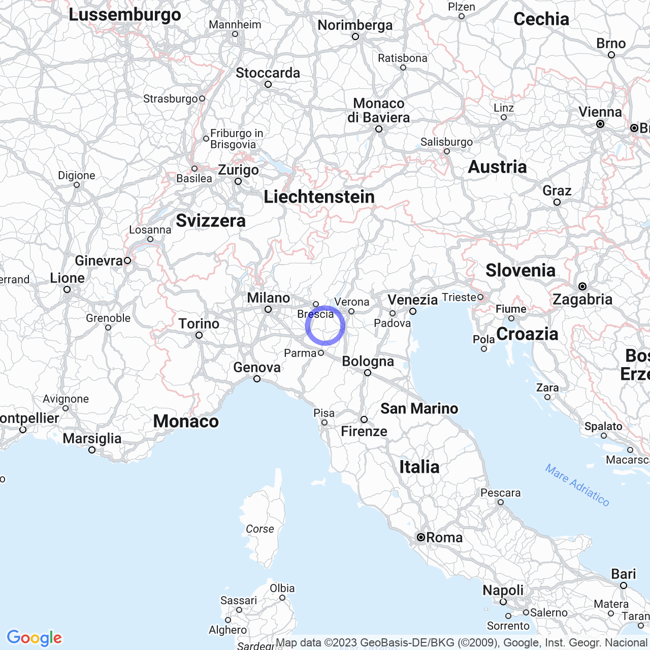 Mappa di Quattro Strade in Asola