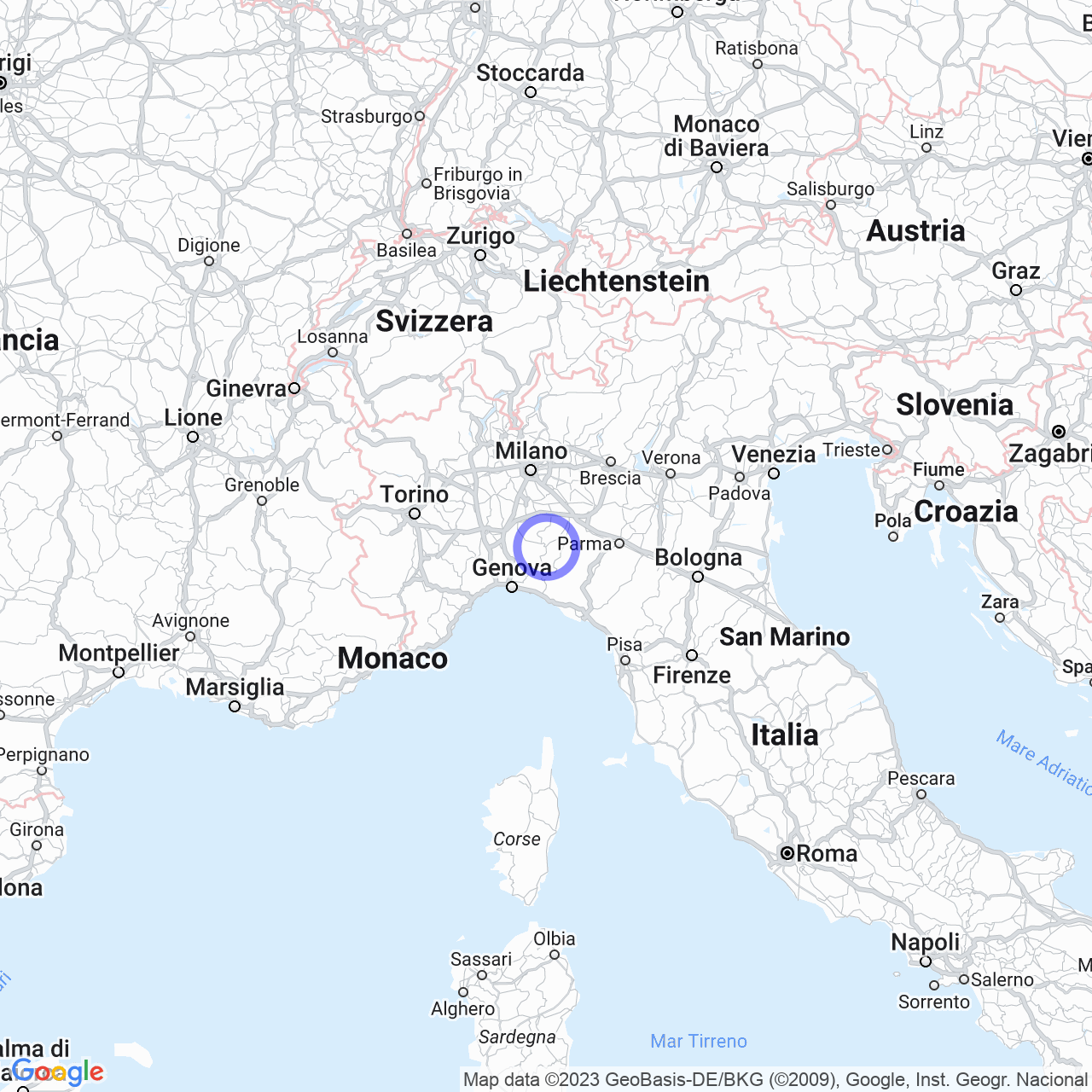 Mappa di Tamborlani in Bobbio