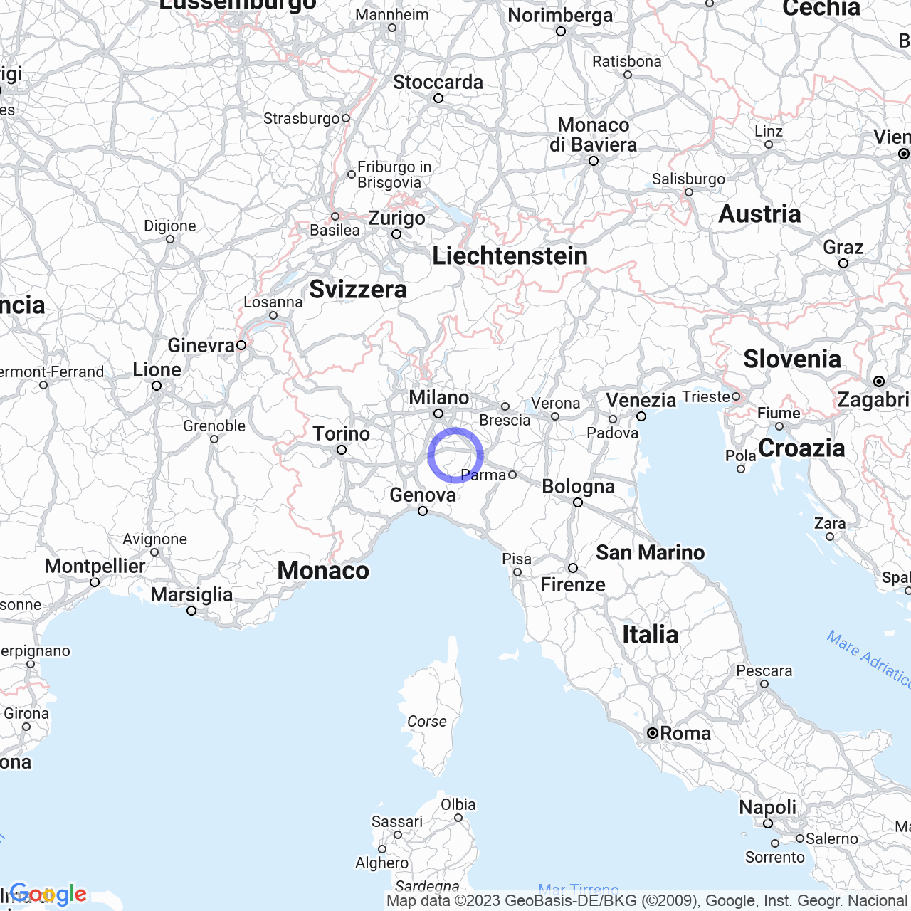 Mappa di Corniola in Borgonovo Val Tidone