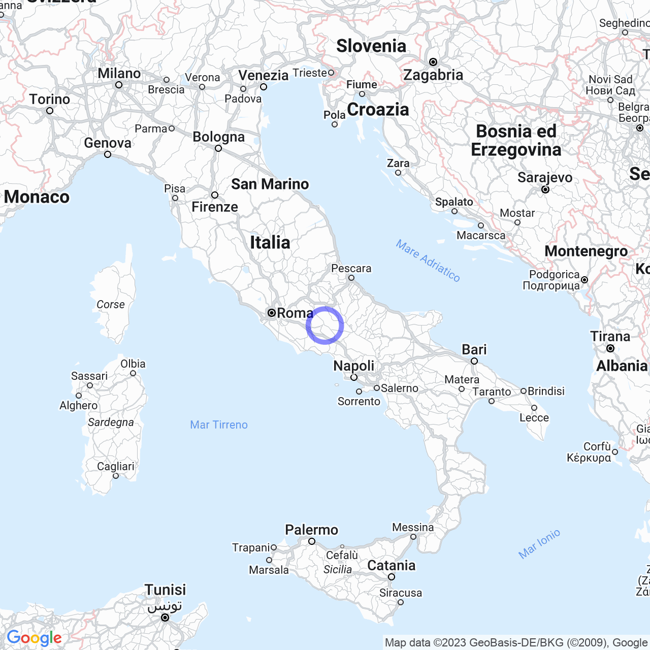 Mappa di Pesca in Broccostella