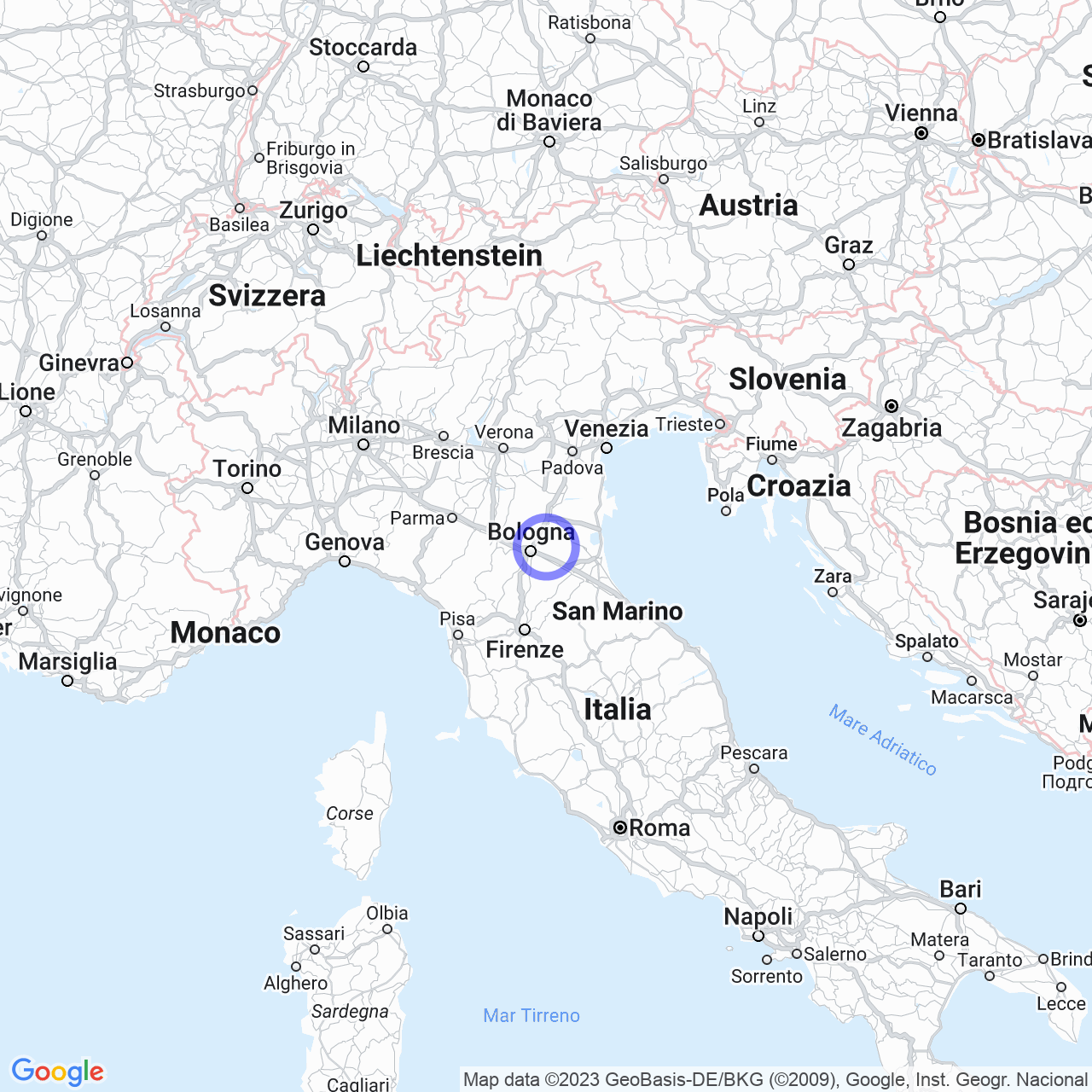 Mappa di Canaletti in Budrio