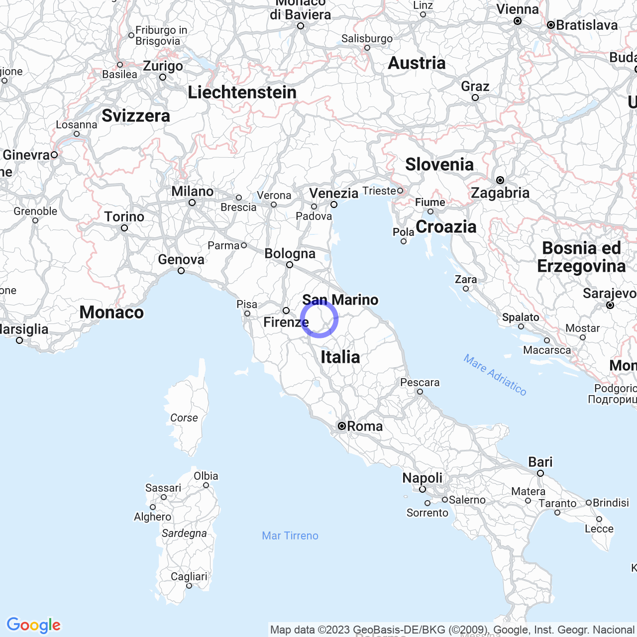 Mappa di Baccanello in Caprese Michelangelo