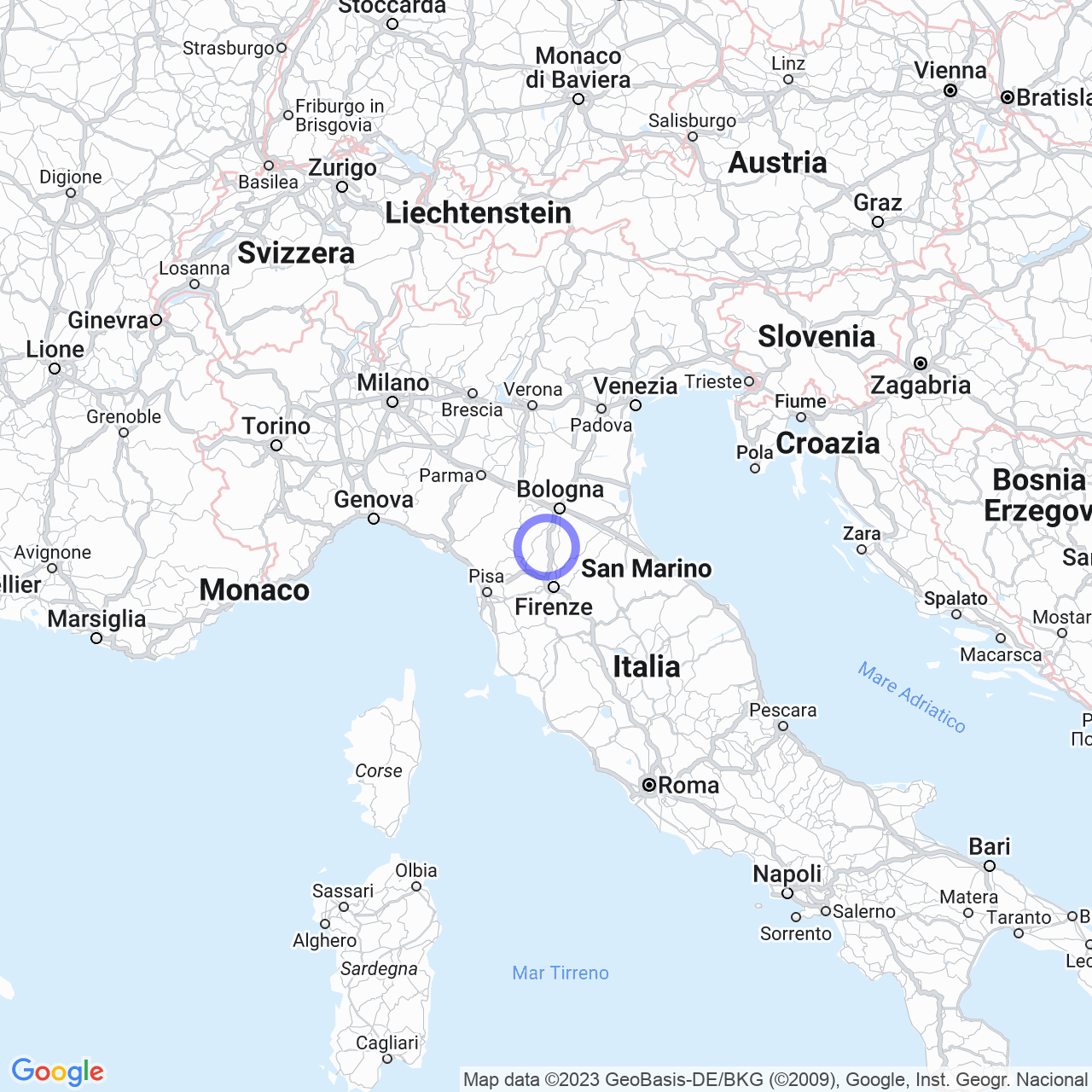 Mappa di Cà Motori in Castiglione dei Pepoli