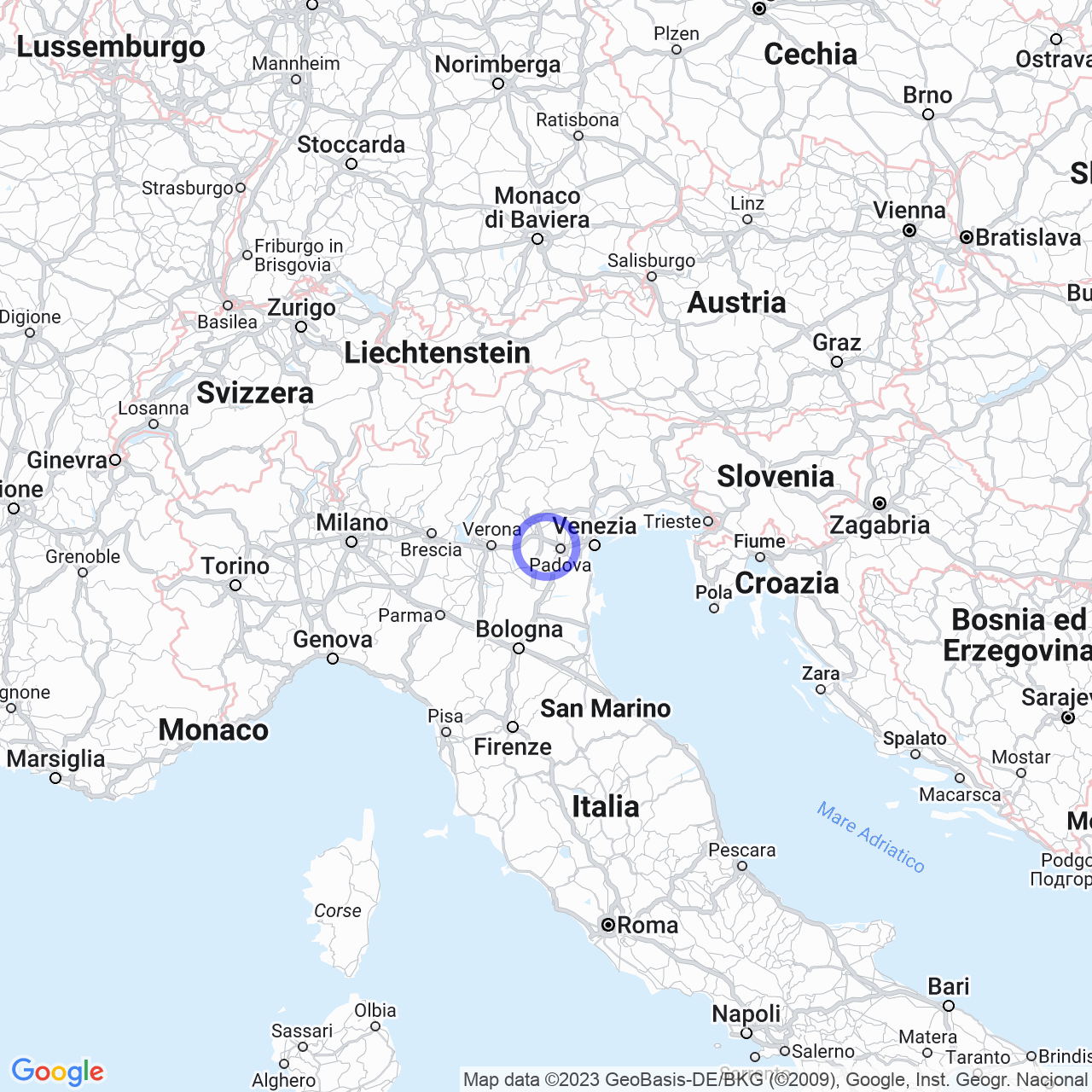 Mappa di Montemerlo in Cervarese Santa Croce