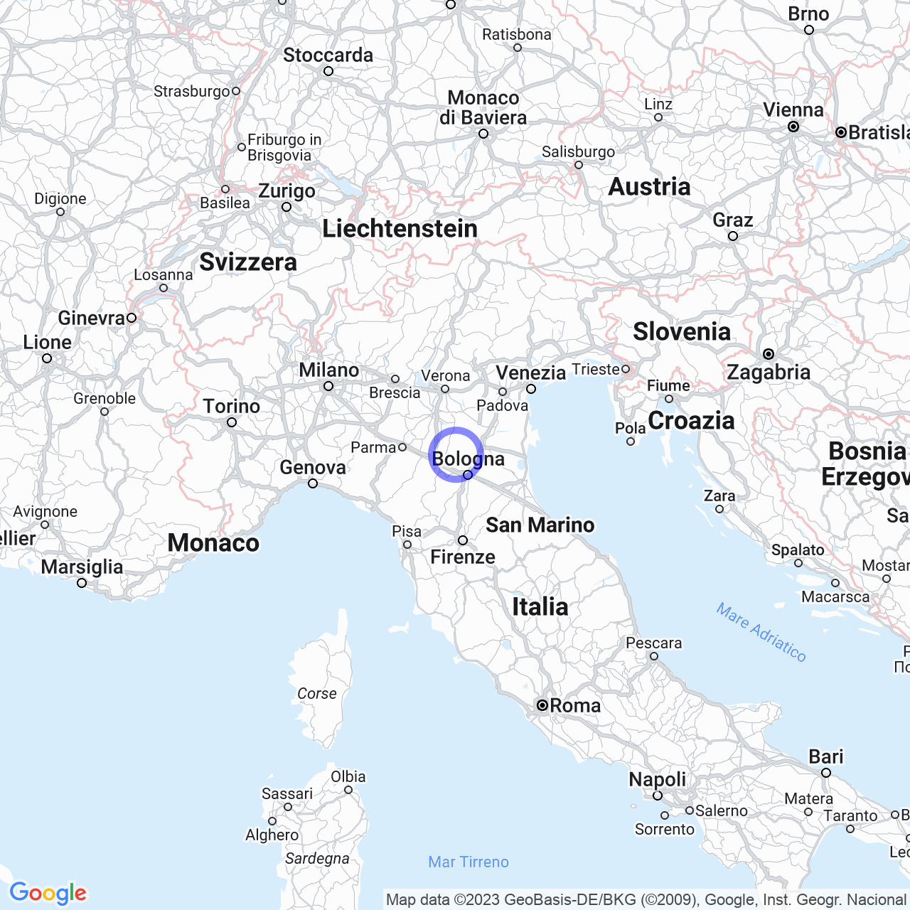 Mappa di Canaletto in Crevalcore