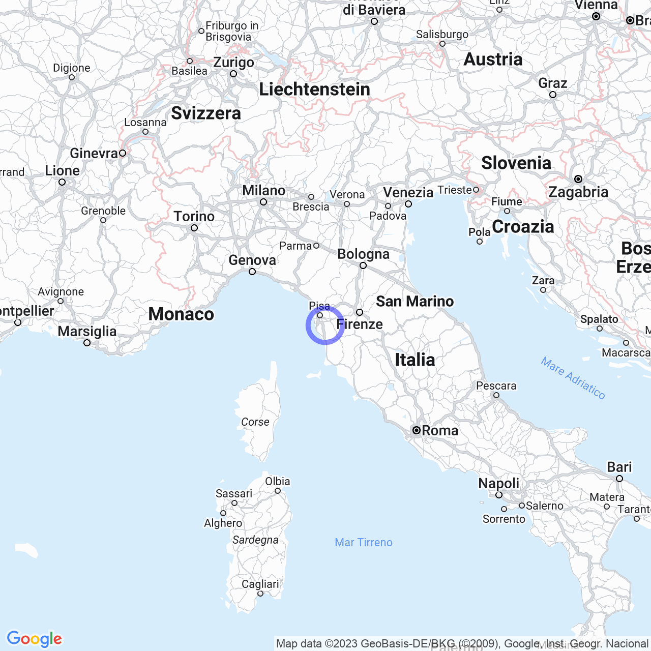 Mappa di Zona Commerciale Valtriano in Fauglia