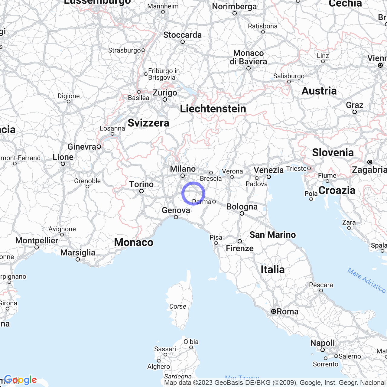 Mappa di Mamago Sotto Svizzera in Gragnano Trebbiense