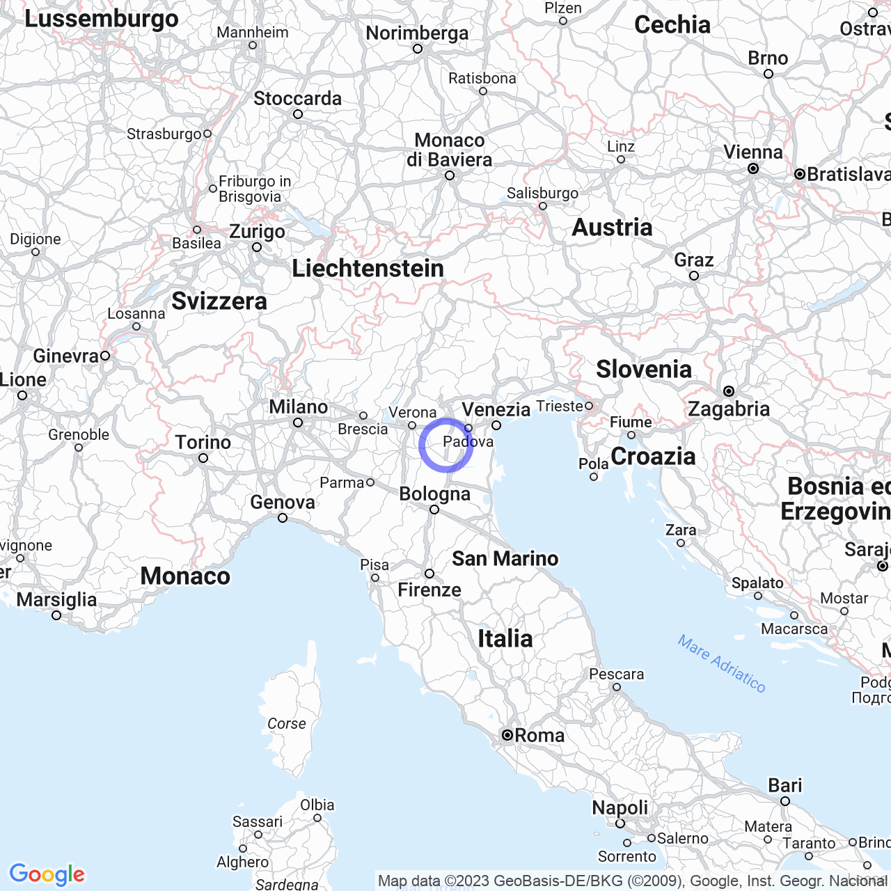 Mappa di Ponte Longo in Megliadino San Fidenzio