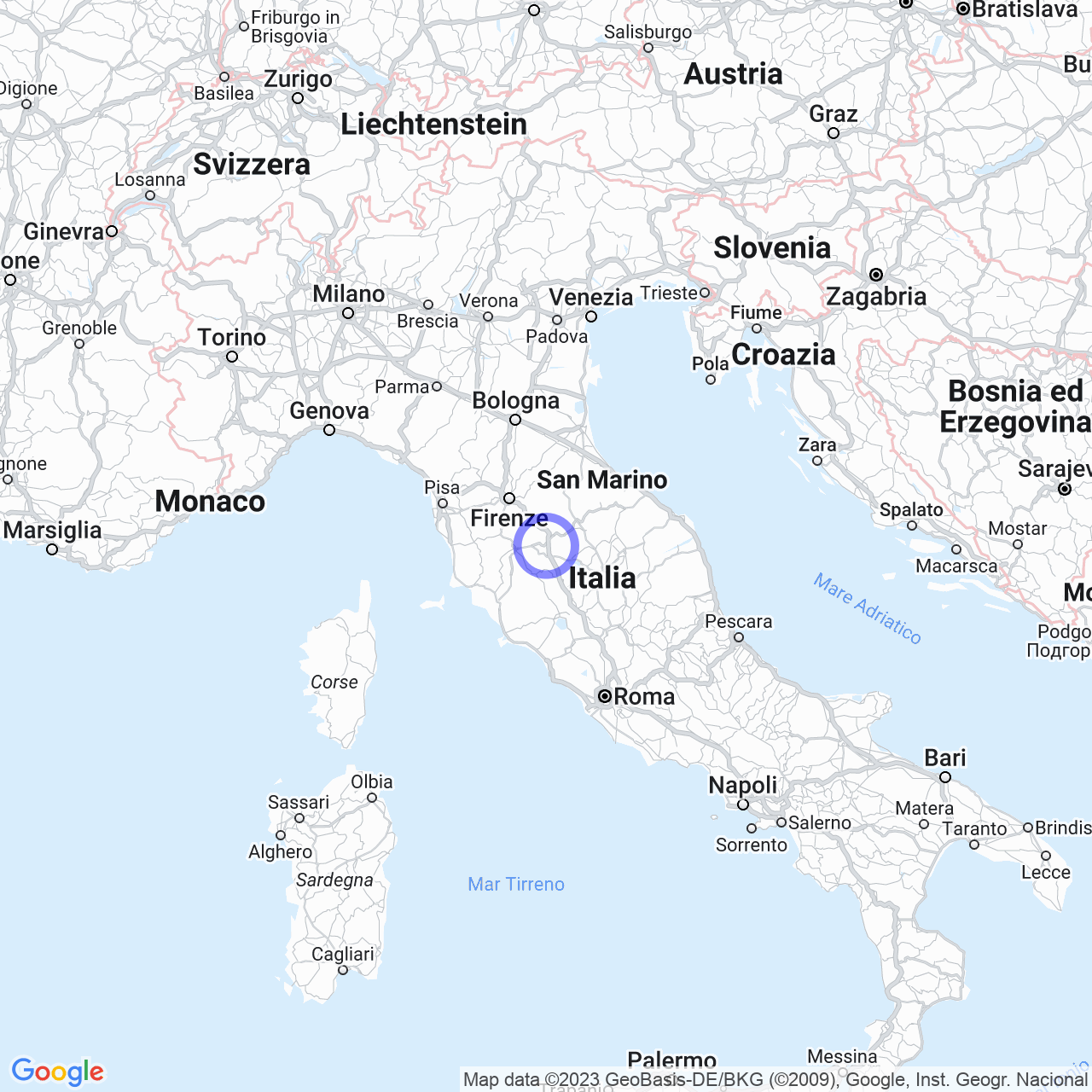 Mappa di Dreini in Monte San Savino