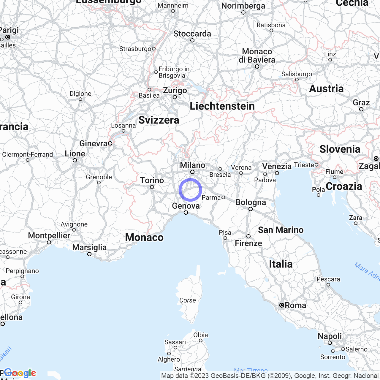 Mappa di Strada dei Morti in Montebello della Battaglia