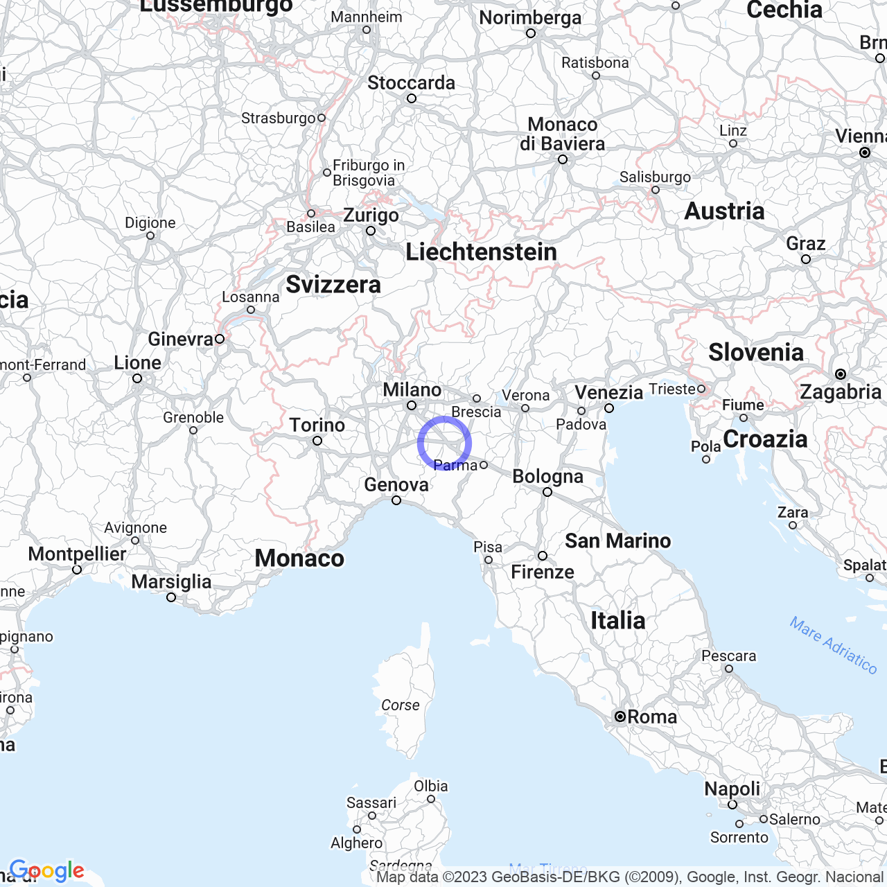 Mappa di La Corva in Piacenza