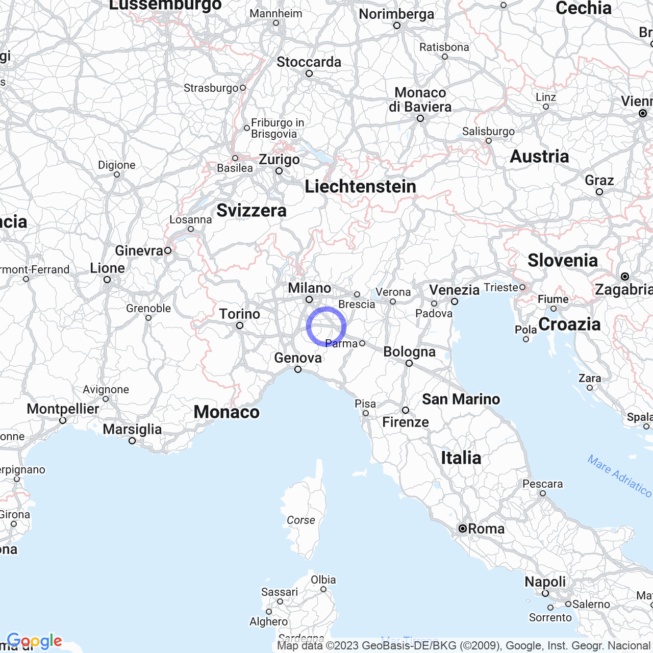 Mappa di Bastia in Rottofreno