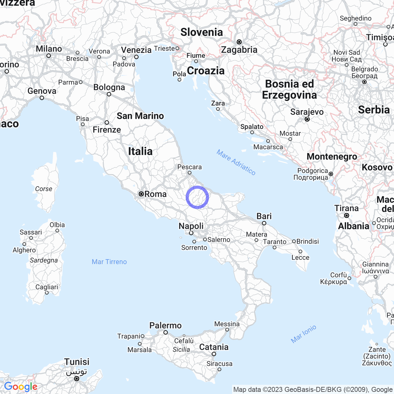 Mappa di Valli I in Schiavi di Abruzzo