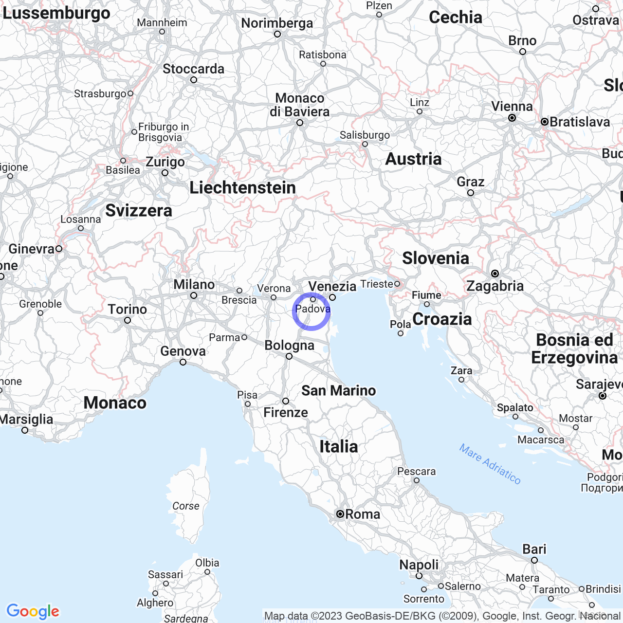 Mappa di Mestrina in Tribano