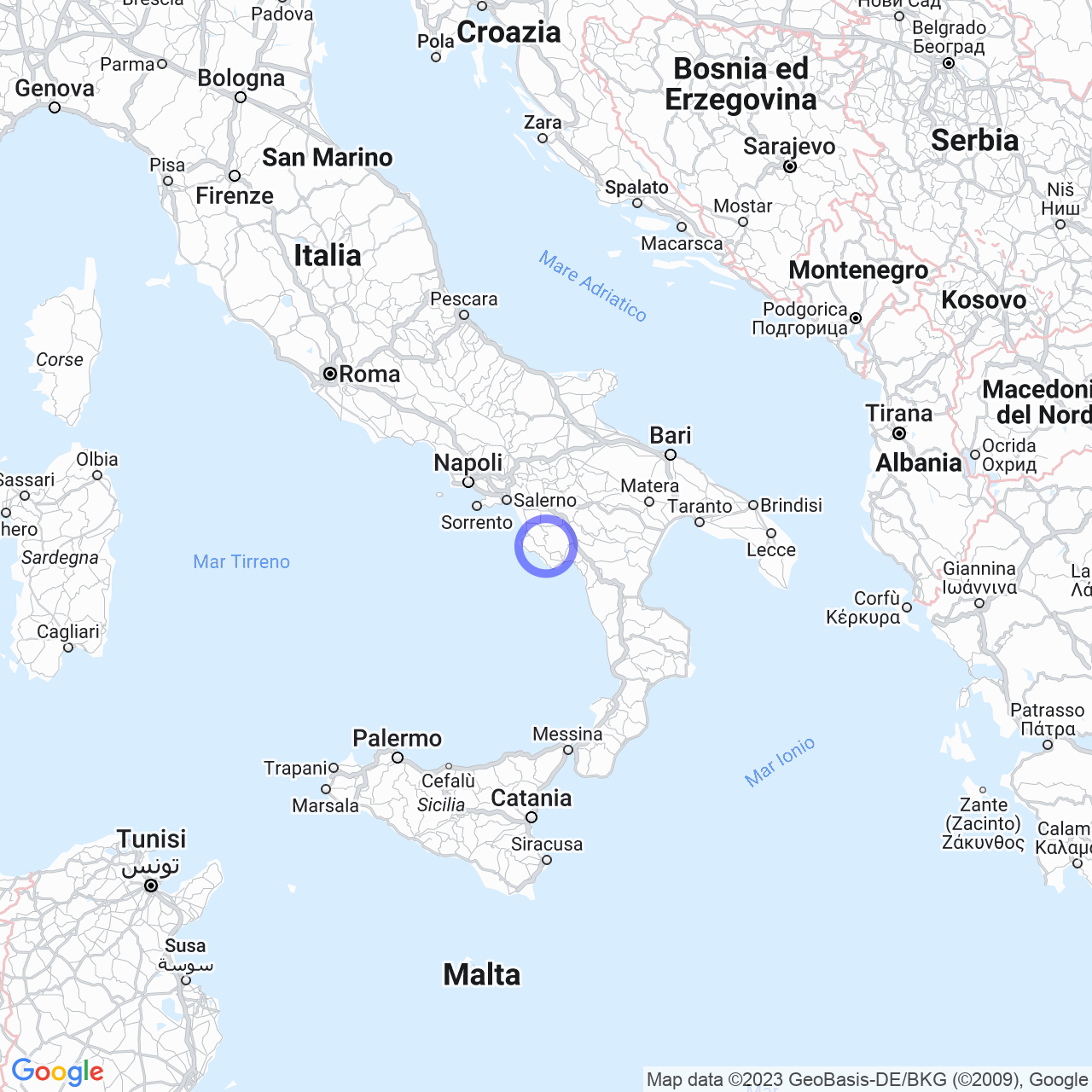 Mappa di Angellara in Vallo della Lucania