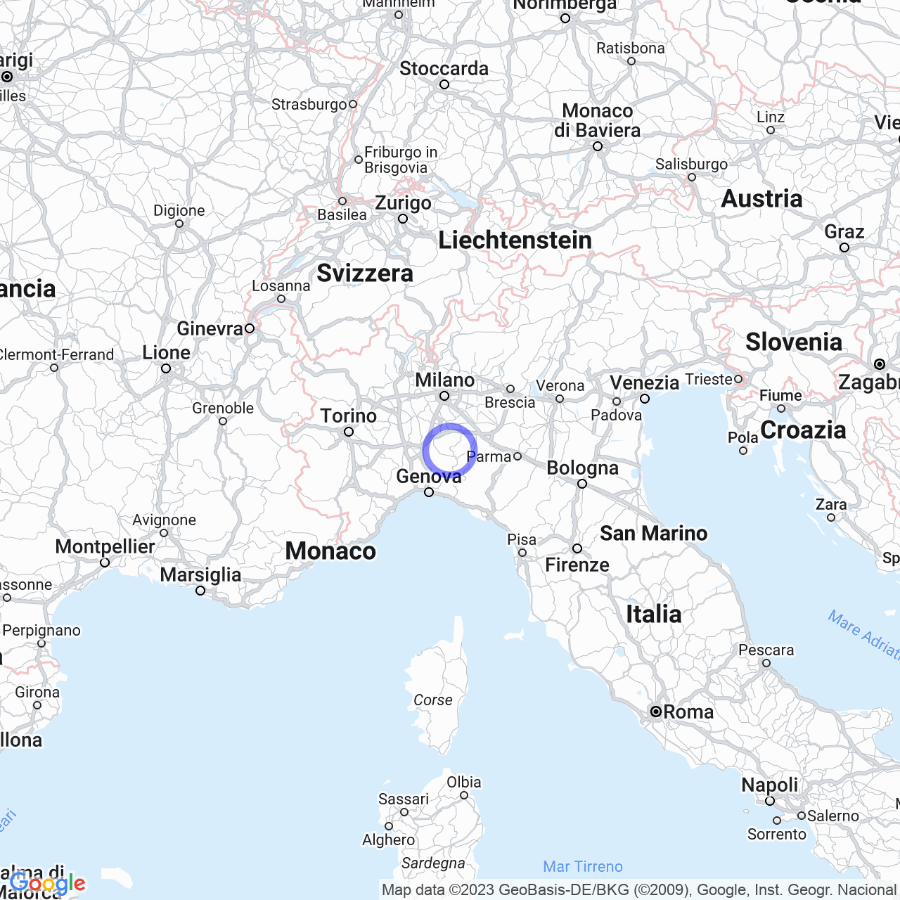 Mappa di Perducco in Zavattarello